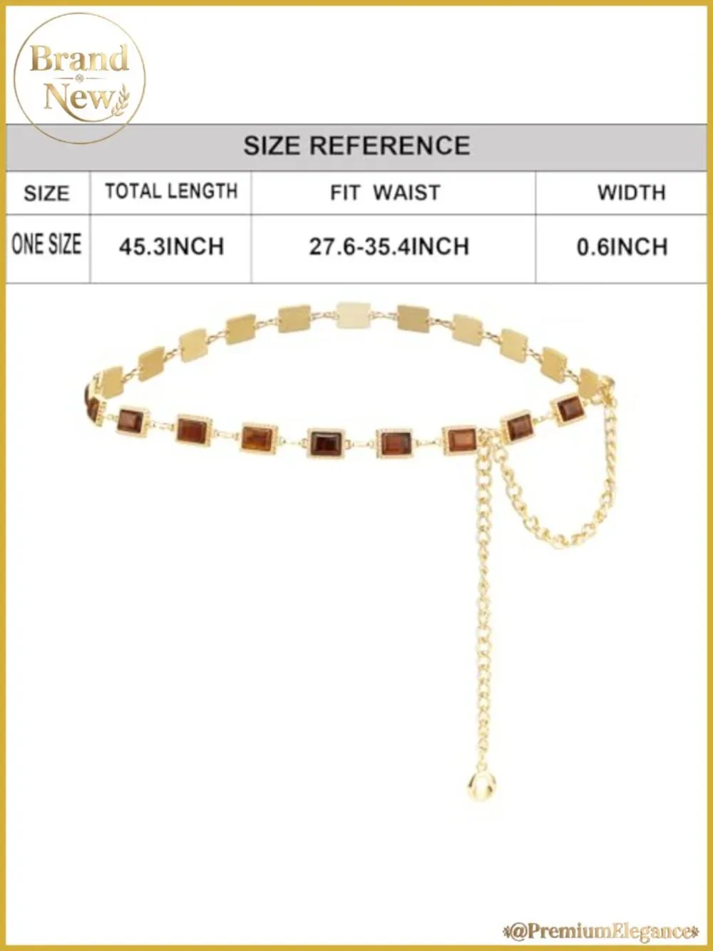 Western Concho Chain Belt Gold-Tone Alloy Amber Gemstone Inlay Adjustable